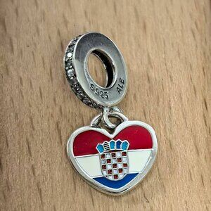 Pandora Croatia Croatian Flag heart Bead Charm, S925 Silver Bracelets